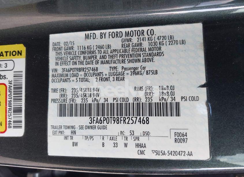 Photo 9 of 2015 Ford Fusion SE (VIN 3FA6P0T98FR257468)