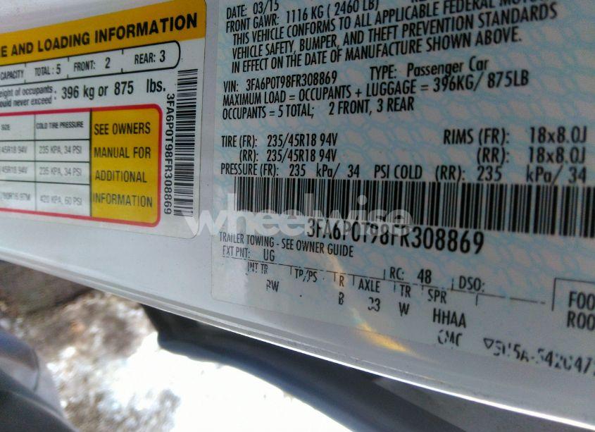 Photo 9 of 2015 Ford Fusion SE (VIN 3FA6P0T98FR308869)