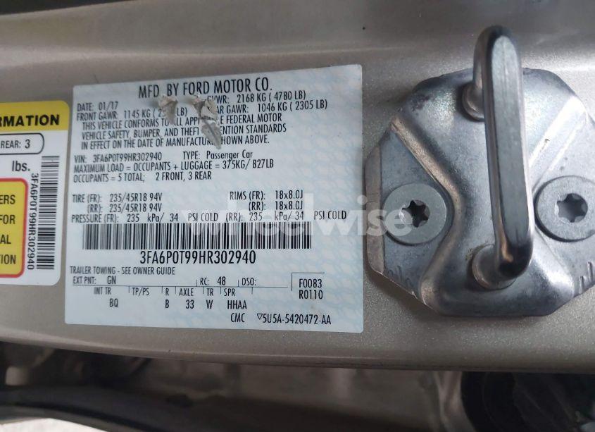 Photo 9 of 2017 Ford Fusion SE (VIN 3FA6P0T99HR302940)