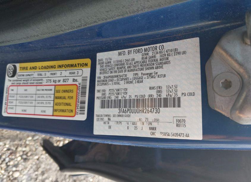 Photo 9 of 2017 Ford Fusion HYBRID S (VIN 3FA6P0UU0HR264730)