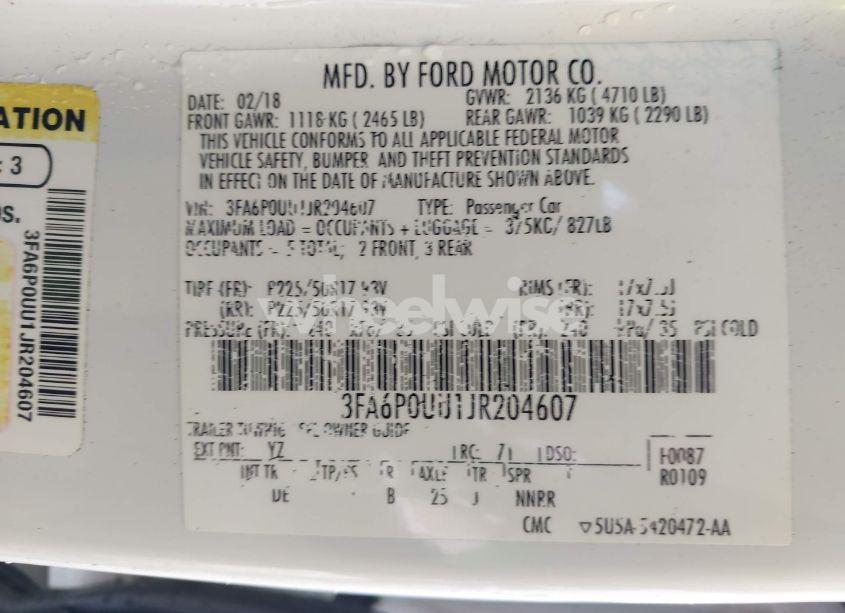 Photo 9 of 2018 Ford Fusion HYBRID S (VIN 3FA6P0UU1JR204607)