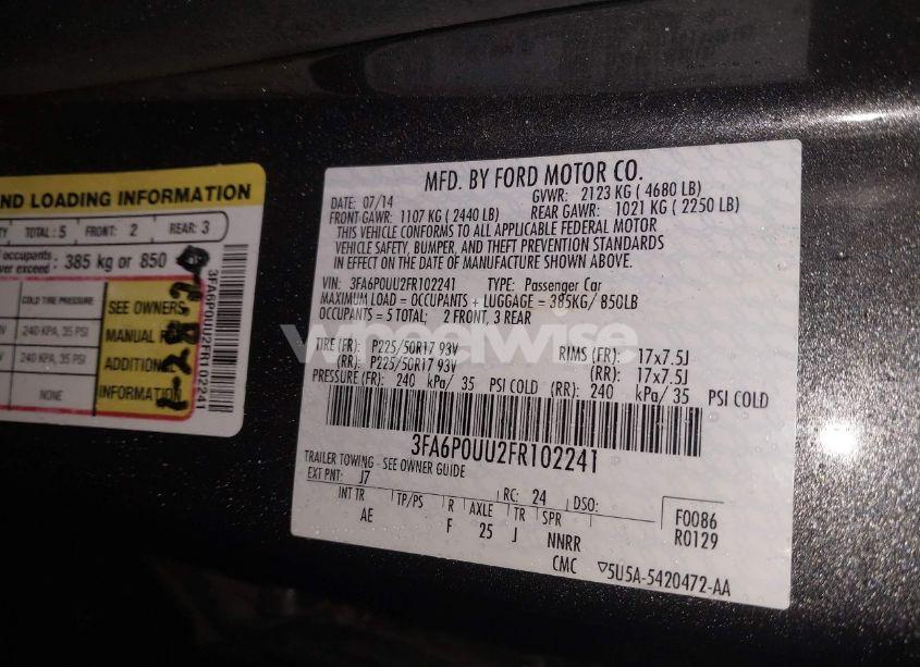 Photo 9 of 2015 Ford Fusion HYBRID S (VIN 3FA6P0UU2FR102241)