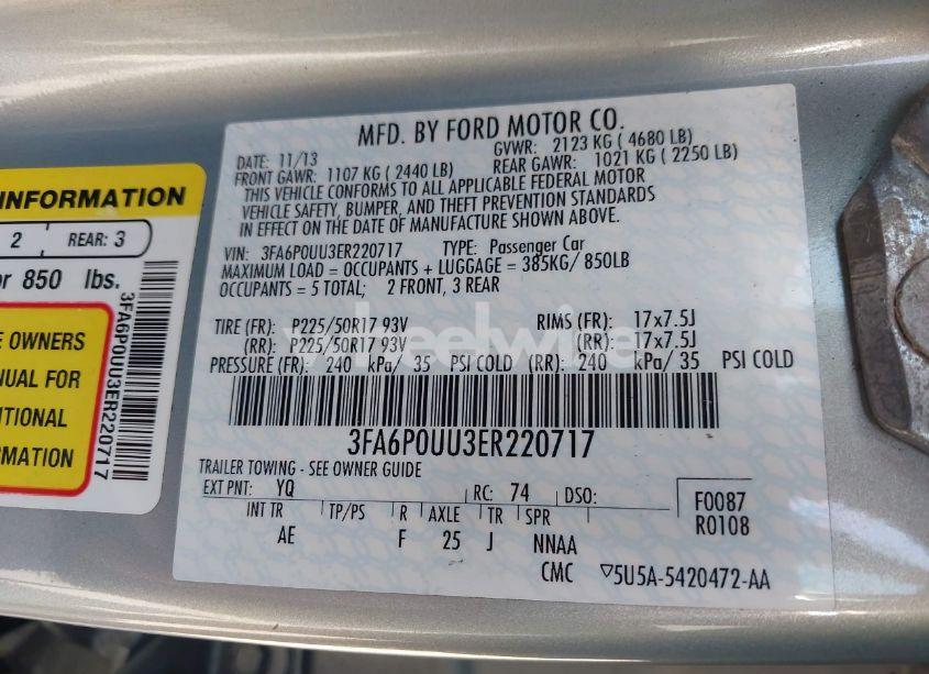 Photo 9 of 2014 Ford Fusion HYBRID S (VIN 3FA6P0UU3ER220717)
