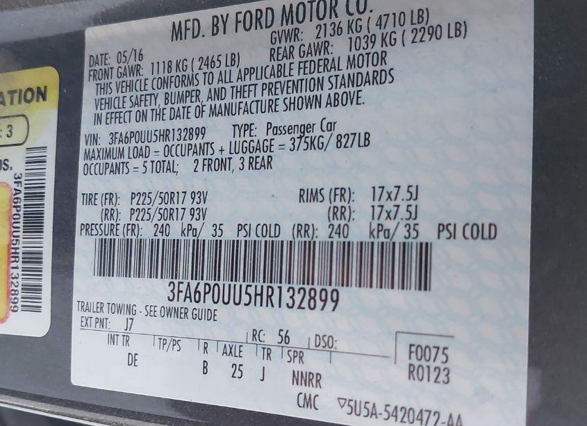 Photo 9 of 2017 Ford Fusion HYBRID S (VIN 3FA6P0UU5HR132899)