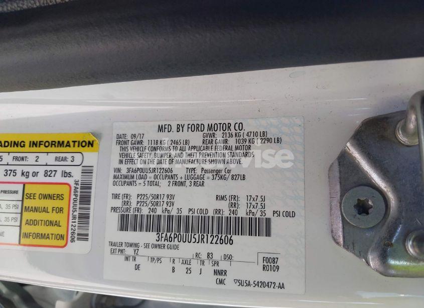 Photo 9 of 2018 Ford Fusion HYBRID S (VIN 3FA6P0UU5JR122606)