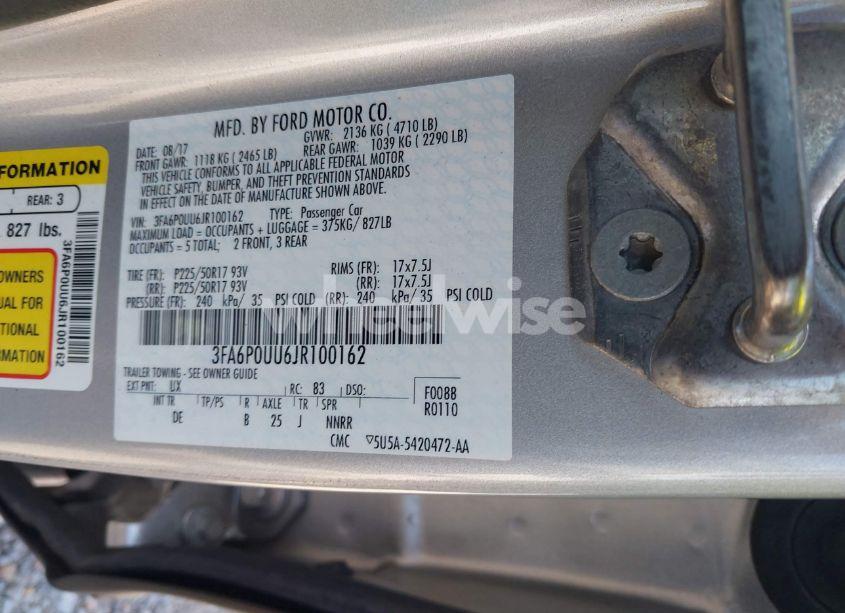 Photo 9 of 2018 Ford Fusion HYBRID S (VIN 3FA6P0UU6JR100162)