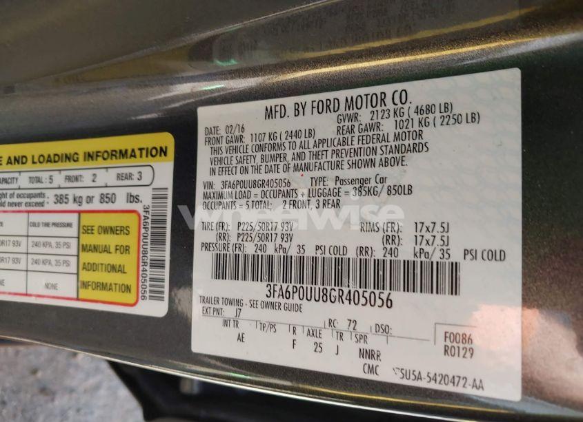 Photo 9 of 2016 Ford Fusion HYBRID S (VIN 3FA6P0UU8GR405056)