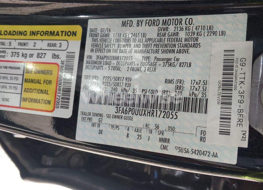 Photo 9 of 2017 Ford Fusion HYBRID S (VIN 3FA6P0UUXHR172055)
