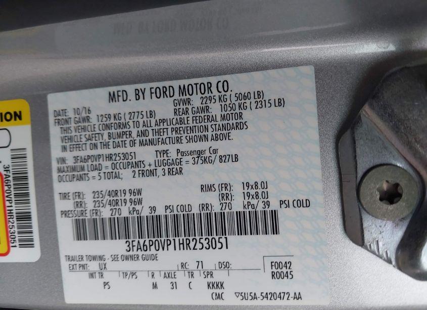 Photo 9 of 2017 Ford Fusion SPORT (VIN 3FA6P0VP1HR253051)