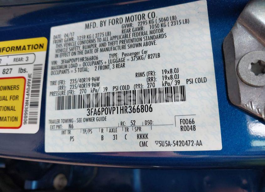 Photo 9 of 2017 Ford Fusion SPORT (VIN 3FA6P0VP1HR366806)