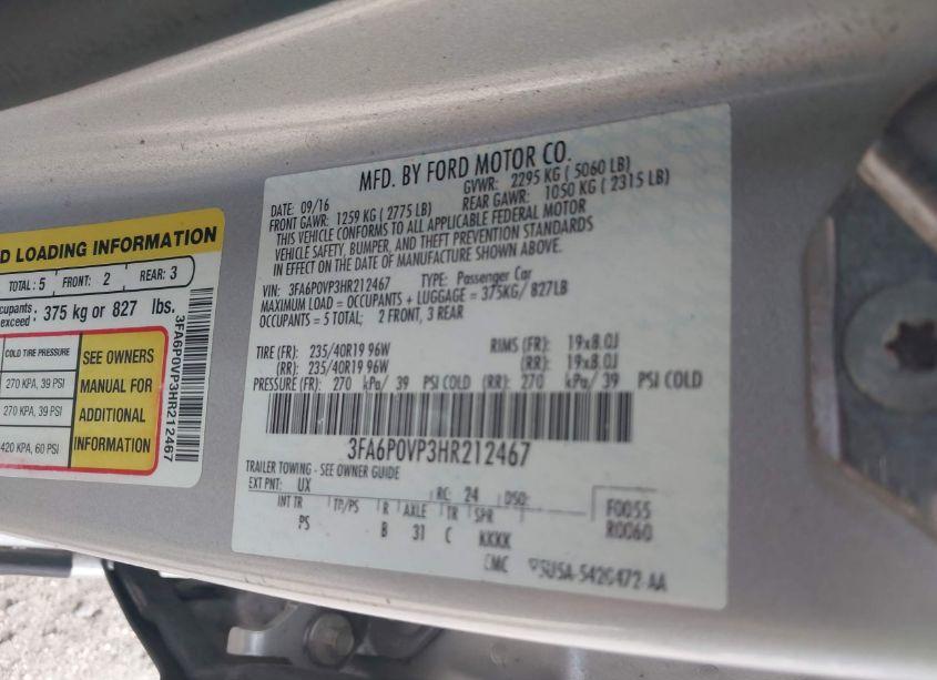 Photo 9 of 2017 Ford Fusion SPORT (VIN 3FA6P0VP3HR212467)