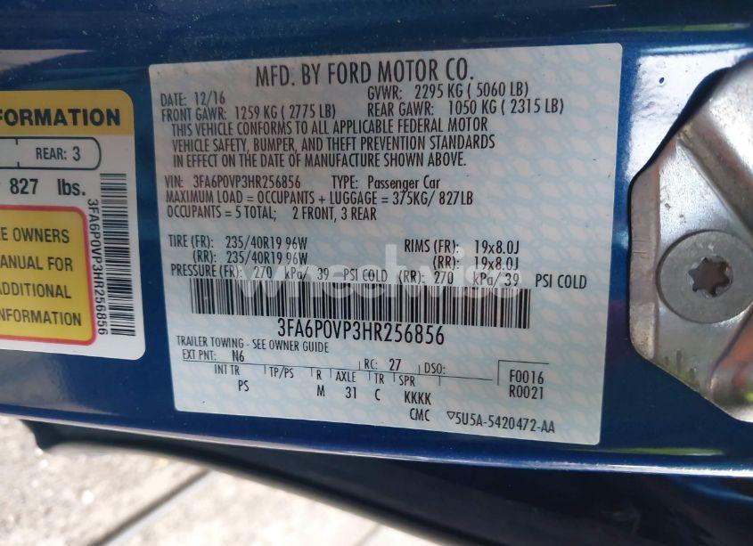 Photo 9 of 2017 Ford Fusion SPORT (VIN 3FA6P0VP3HR256856)