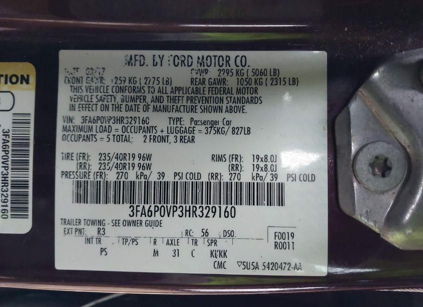 Photo 9 of 2017 Ford Fusion SPORT (VIN 3FA6P0VP3HR329160)