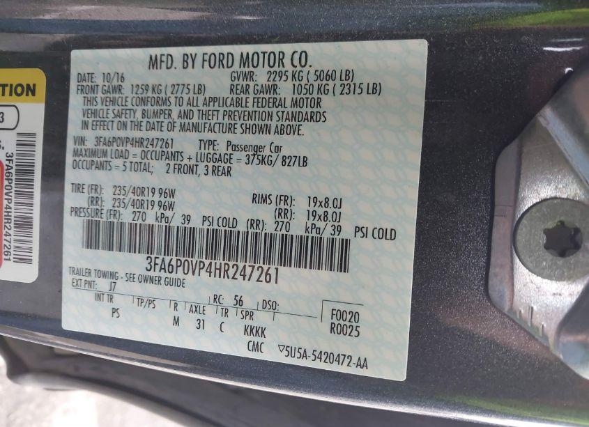 Photo 9 of 2017 Ford Fusion SPORT (VIN 3FA6P0VP4HR247261)