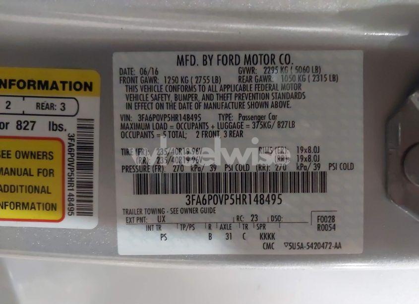 Photo 9 of 2017 Ford Fusion SPORT (VIN 3FA6P0VP5HR148495)