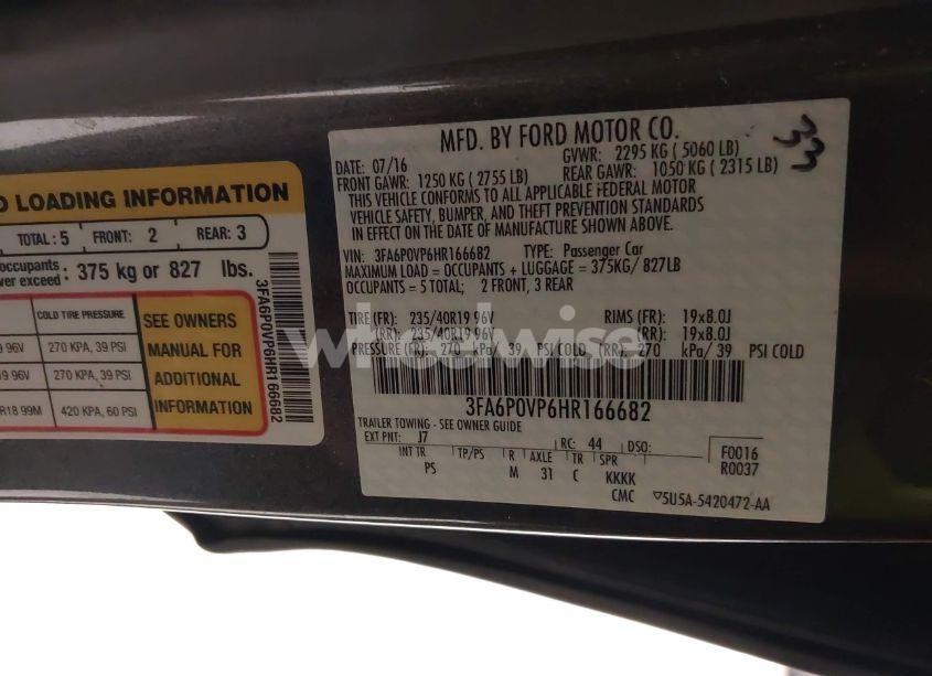 Photo 9 of 2017 Ford Fusion SPORT (VIN 3FA6P0VP6HR166682)