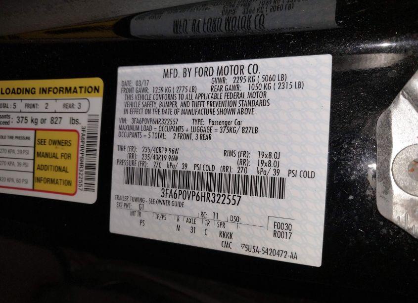 Photo 9 of 2017 Ford Fusion SPORT (VIN 3FA6P0VP6HR322557)