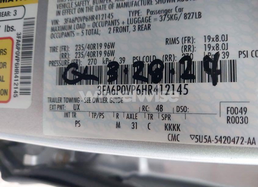 Photo 9 of 2017 Ford Fusion SPORT (VIN 3FA6P0VP6HR412145)