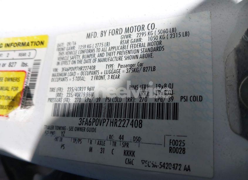 Photo 9 of 2017 Ford Fusion SPORT (VIN 3FA6P0VP7HR227408)