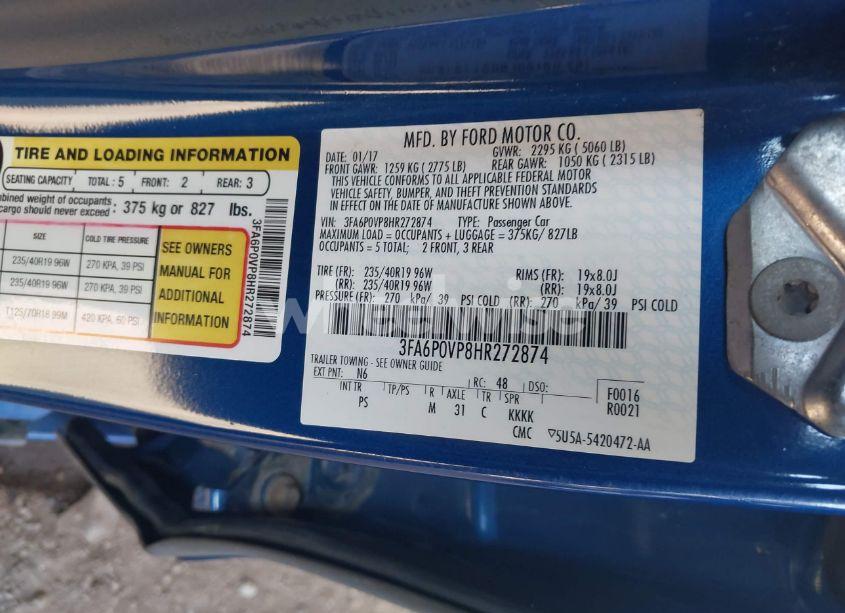 Photo 9 of 2017 Ford Fusion SPORT (VIN 3FA6P0VP8HR272874)