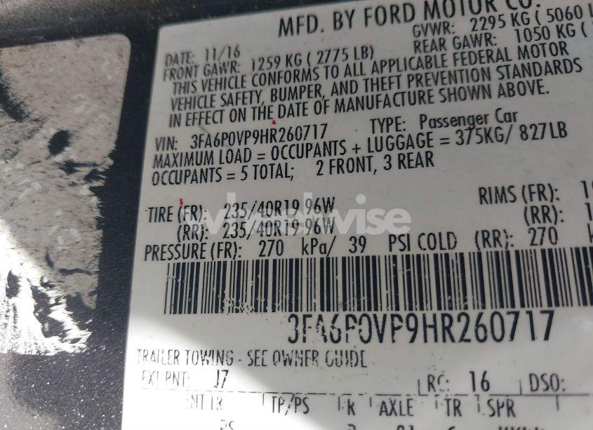 Photo 9 of 2017 Ford Fusion SPORT (VIN 3FA6P0VP9HR260717)