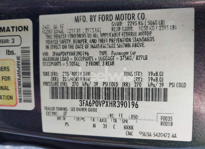 Photo 9 of 2017 Ford Fusion SPORT (VIN 3FA6P0VPXHR390196)