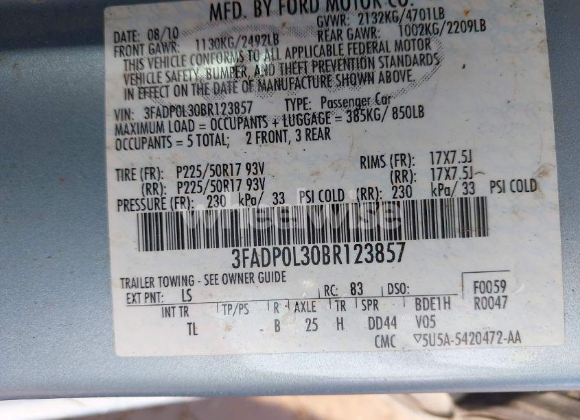 Photo 9 of 2011 Ford Fusion HYBRID (VIN 3FADP0L30BR123857)