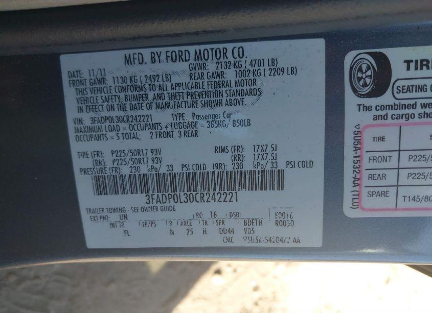 Photo 9 of 2012 Ford Fusion HYBRID (VIN 3FADP0L30CR242221)