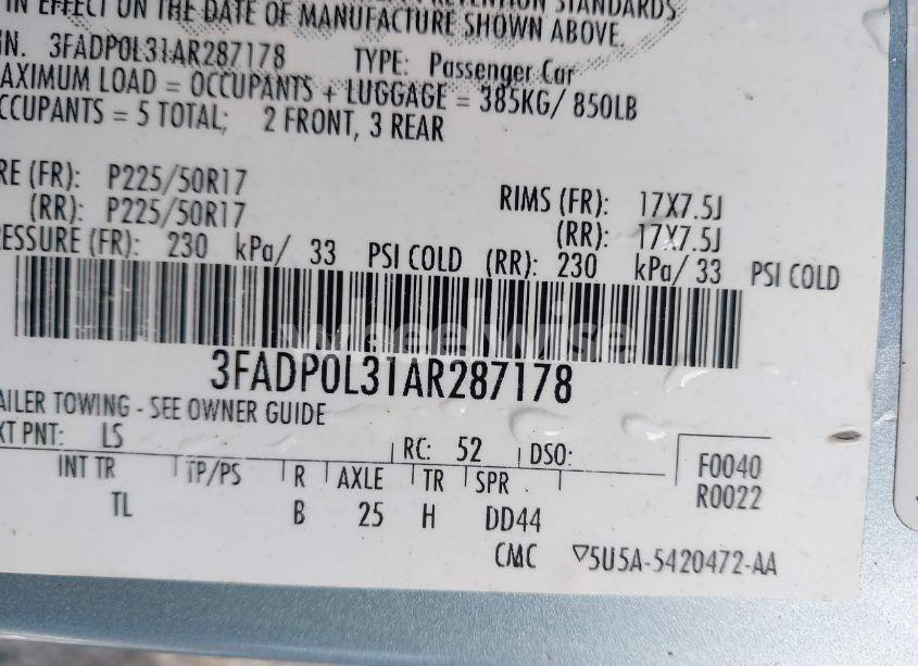 Photo 9 of 2010 Ford Fusion HYBRID (VIN 3FADP0L31AR287178)