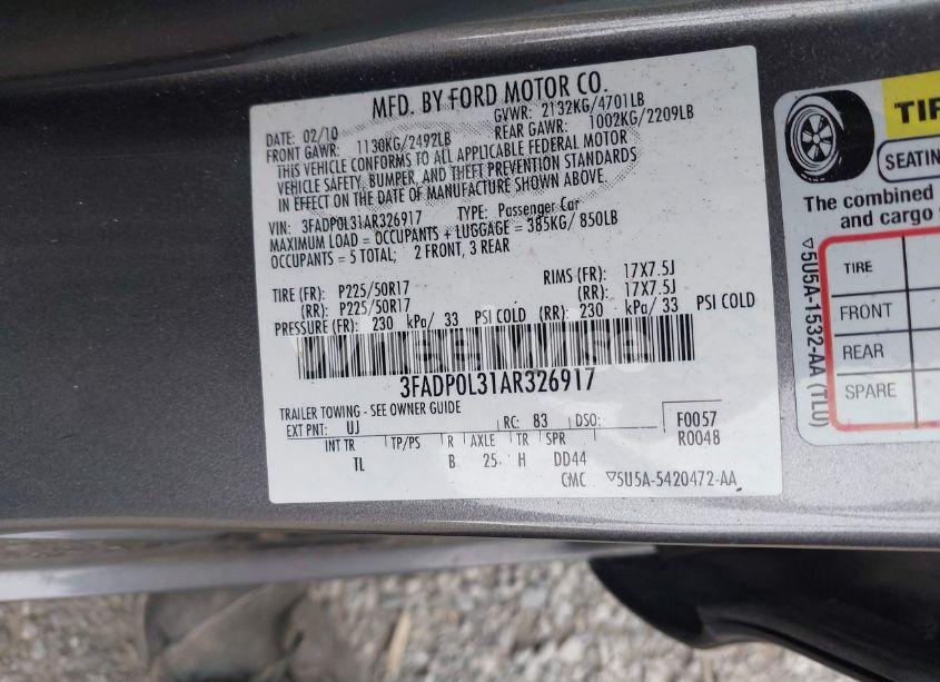 Photo 9 of 2010 Ford Fusion HYBRID (VIN 3FADP0L31AR326917)