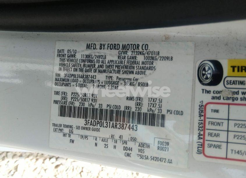 Photo 9 of 2010 Ford Fusion HYBRID (VIN 3FADP0L31AR387443)