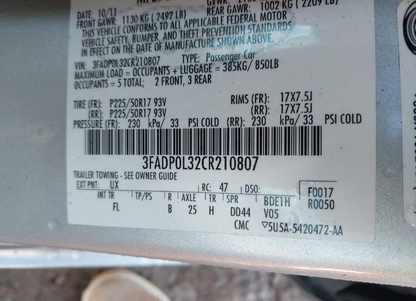 Photo 9 of 2012 Ford Fusion HYBRID (VIN 3FADP0L32CR210807)