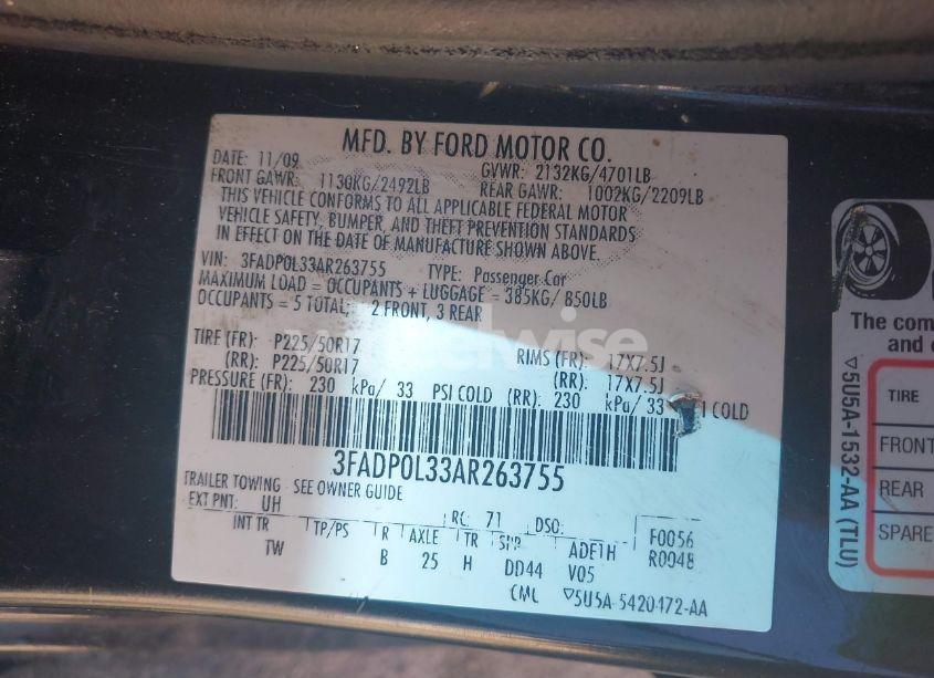 Photo 9 of 2010 Ford Fusion HYBRID (VIN 3FADP0L33AR263755)