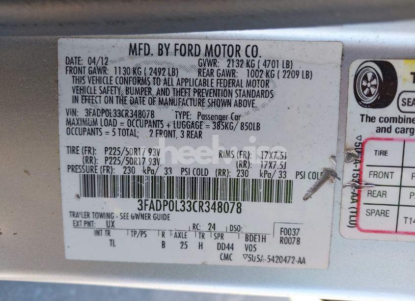 Photo 9 of 2012 Ford Fusion HYBRID (VIN 3FADP0L33CR348078)