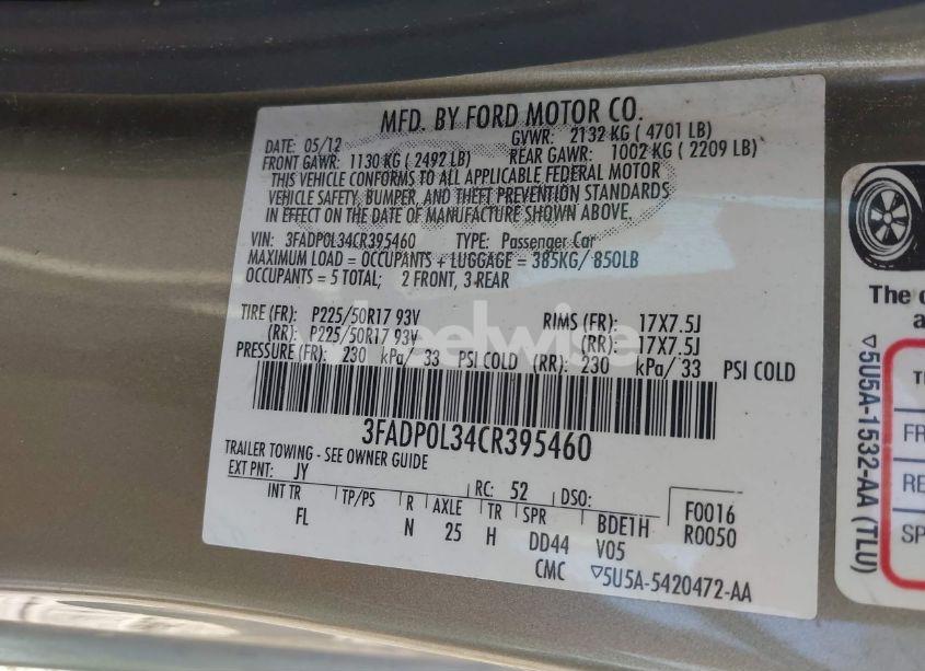 Photo 9 of 2012 Ford Fusion HYBRID (VIN 3FADP0L34CR395460)