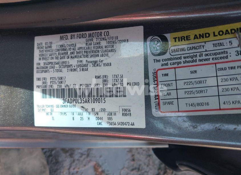 Photo 9 of 2010 Ford Fusion HYBRID (VIN 3FADP0L35AR109015)