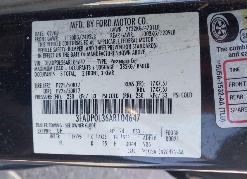 Photo 9 of 2010 Ford Fusion HYBRID (VIN 3FADP0L36AR104647)