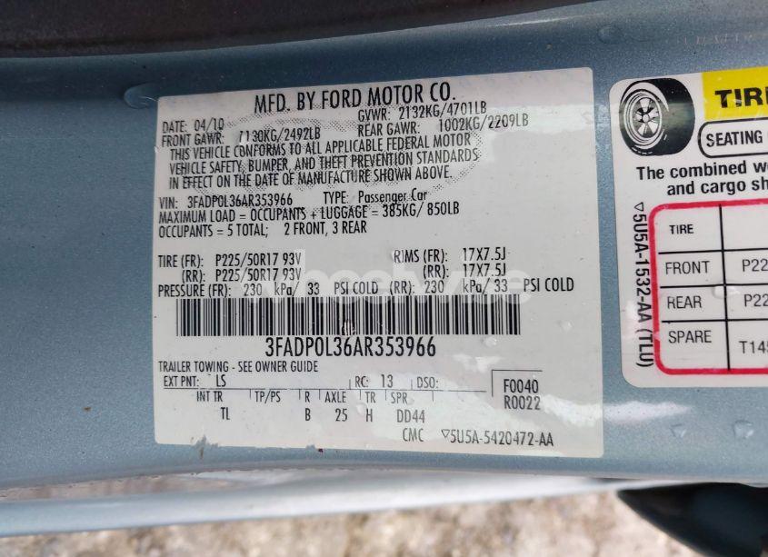 Photo 9 of 2010 Ford Fusion HYBRID (VIN 3FADP0L36AR353966)