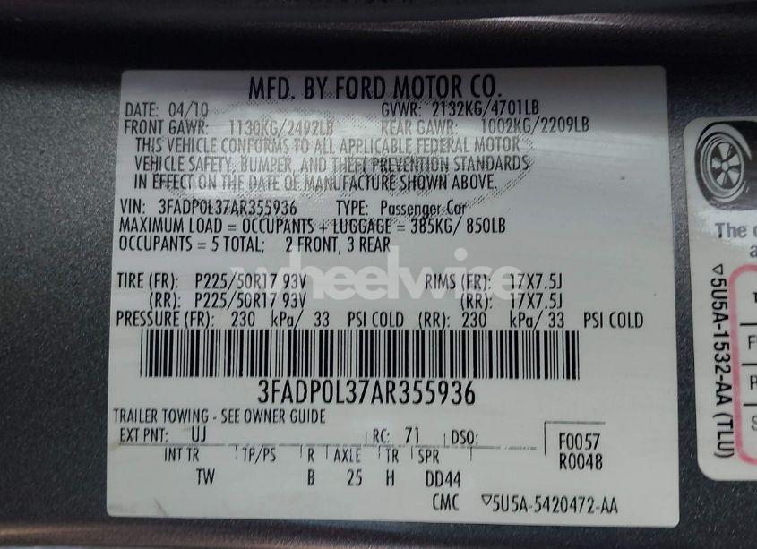 Photo 9 of 2010 Ford Fusion HYBRID (VIN 3FADP0L37AR355936)