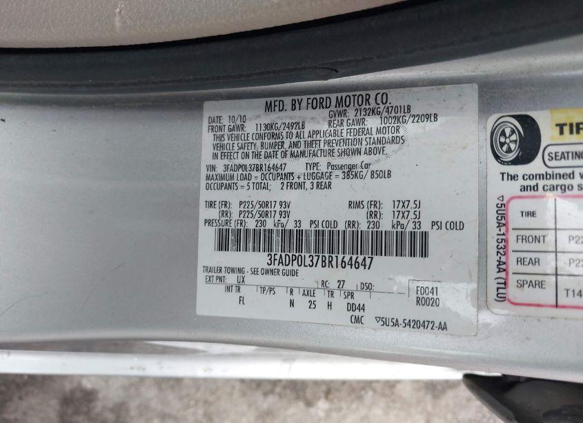 Photo 9 of 2011 Ford Fusion HYBRID (VIN 3FADP0L37BR164647)