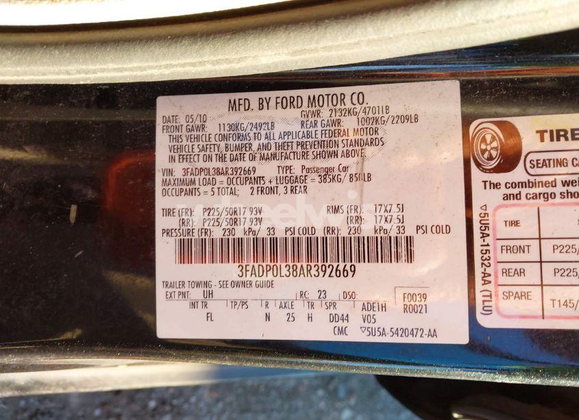 Photo 9 of 2010 Ford Fusion HYBRID (VIN 3FADP0L38AR392669)