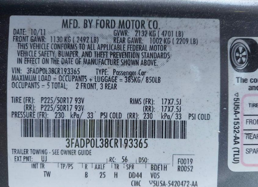 Photo 9 of 2012 Ford Fusion HYBRID (VIN 3FADP0L38CR193365)