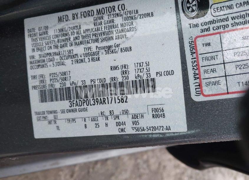 Photo 9 of 2010 Ford Fusion HYBRID (VIN 3FADP0L39AR171582)
