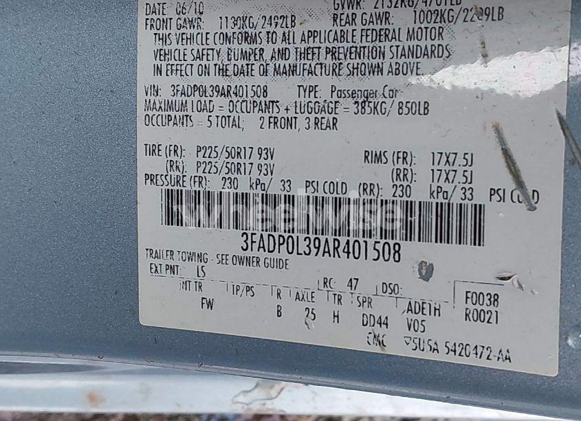 Photo 9 of 2010 Ford Fusion HYBRID (VIN 3FADP0L39AR401508)