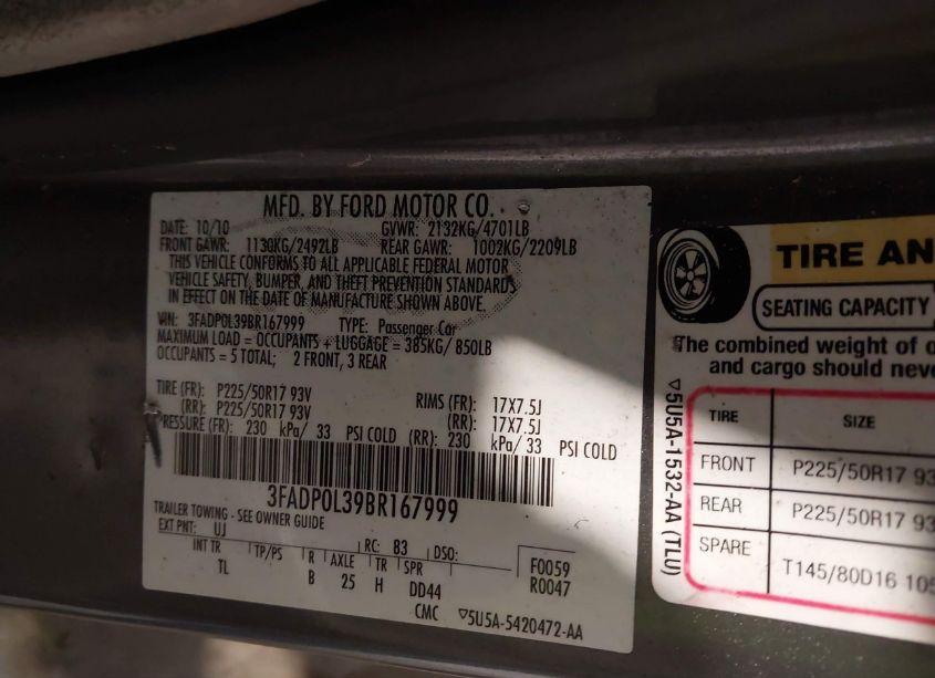 Photo 9 of 2011 Ford Fusion HYBRID (VIN 3FADP0L39BR167999)