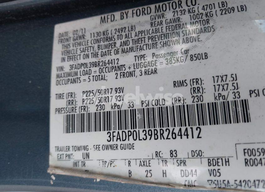 Photo 9 of 2011 Ford Fusion HYBRID (VIN 3FADP0L39BR264412)