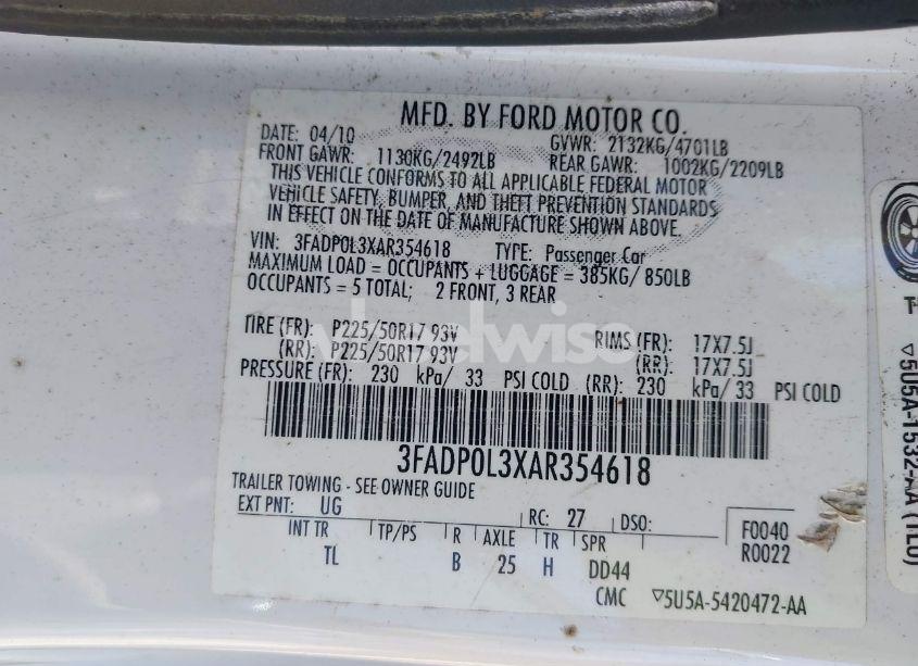 Photo 9 of 2010 Ford Fusion HYBRID (VIN 3FADP0L3XAR354618)