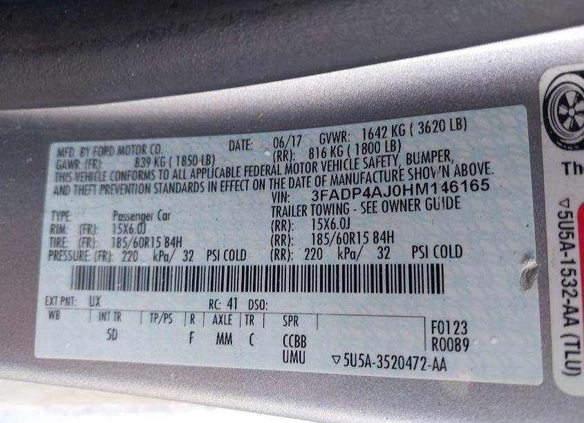 Photo 9 of 2017 Ford Fiesta S (VIN 3FADP4AJ0HM146165)