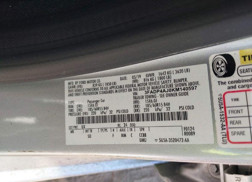 Photo 9 of 2019 Ford Fiesta S (VIN 3FADP4AJ0KM140597)