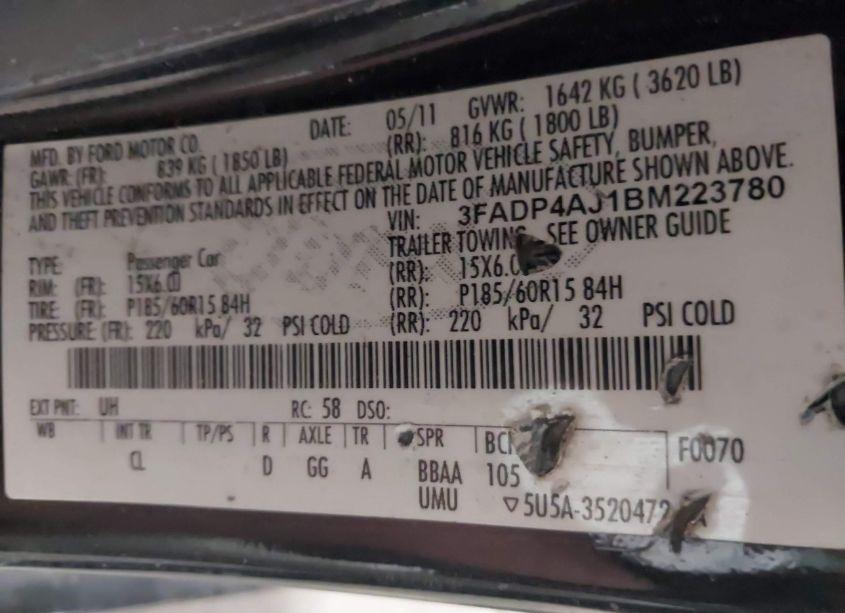 Photo 9 of 2011 Ford Fiesta S (VIN 3FADP4AJ1BM223780)